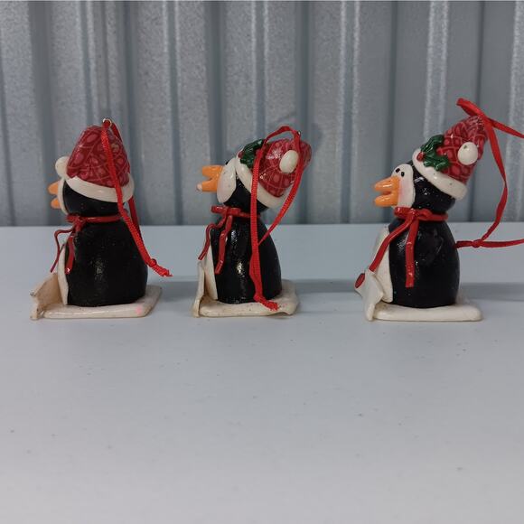 Penguin Christmas ornaments personalizable polymer clay bundle of 3 - Picture 2 of 7